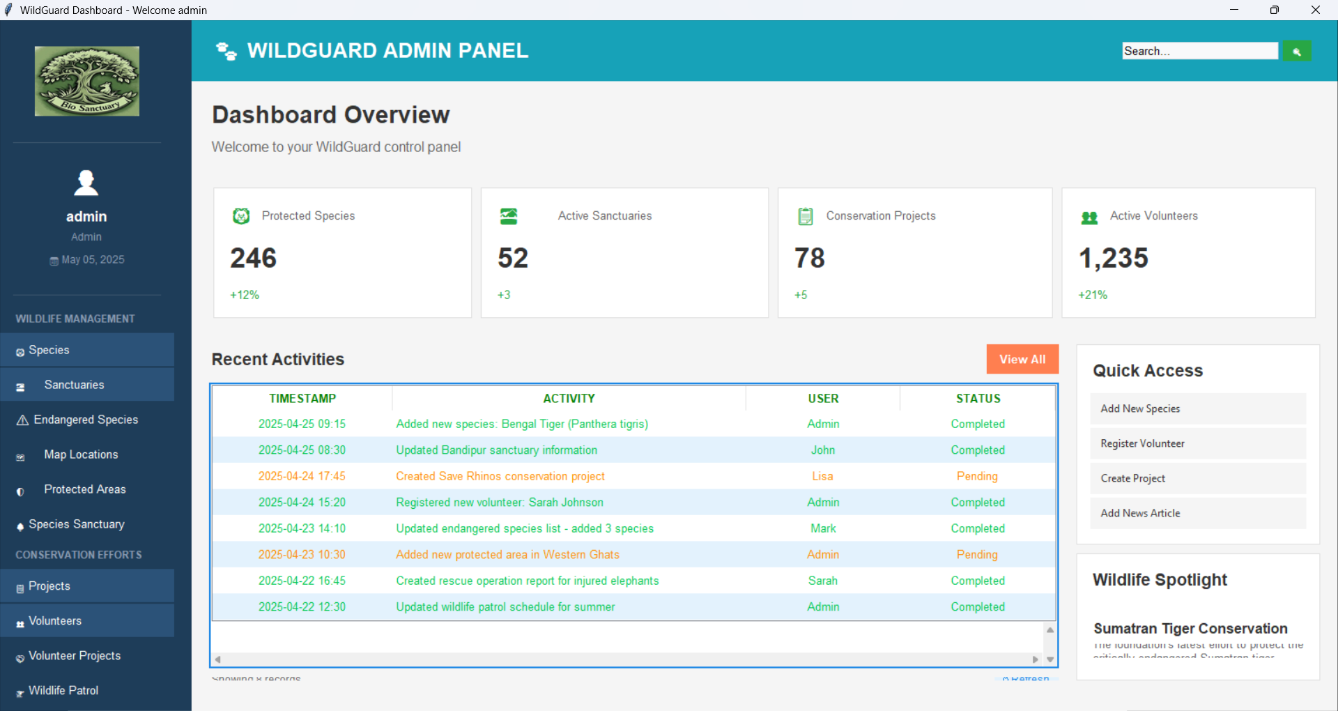 Wildlife Conservation Platform
